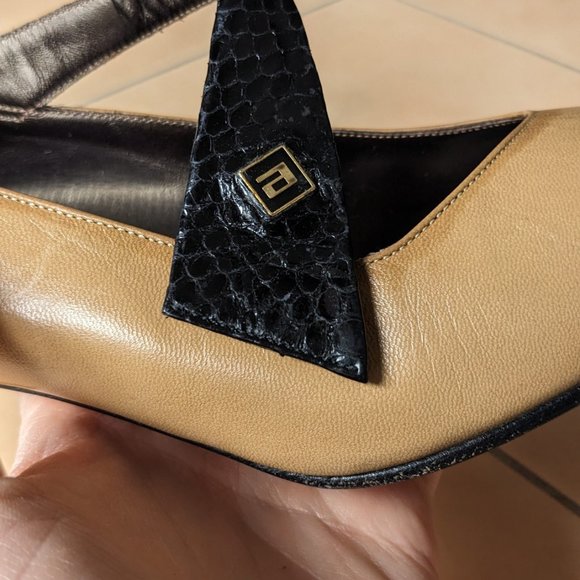 Vintage Tan and Black Snakeskin Strap Pumps - Picture 6 of 7